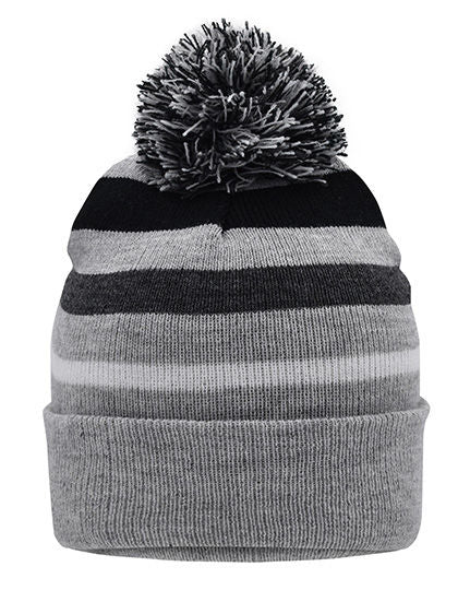 Striped Winter Beanie With Pompon